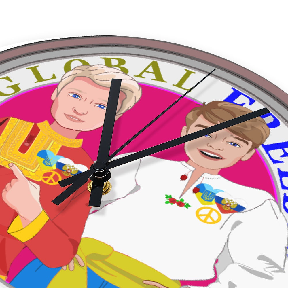 Wooden Wall Clock Without Scale GLOBAL FREEDOM UNITED© Men Ukrain & Russia
