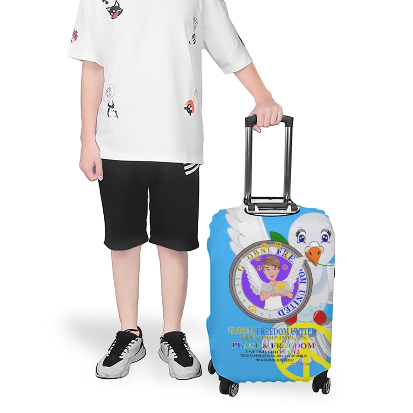 Luggage Cover Global Freedom United  Men Angel Of Peace Blue