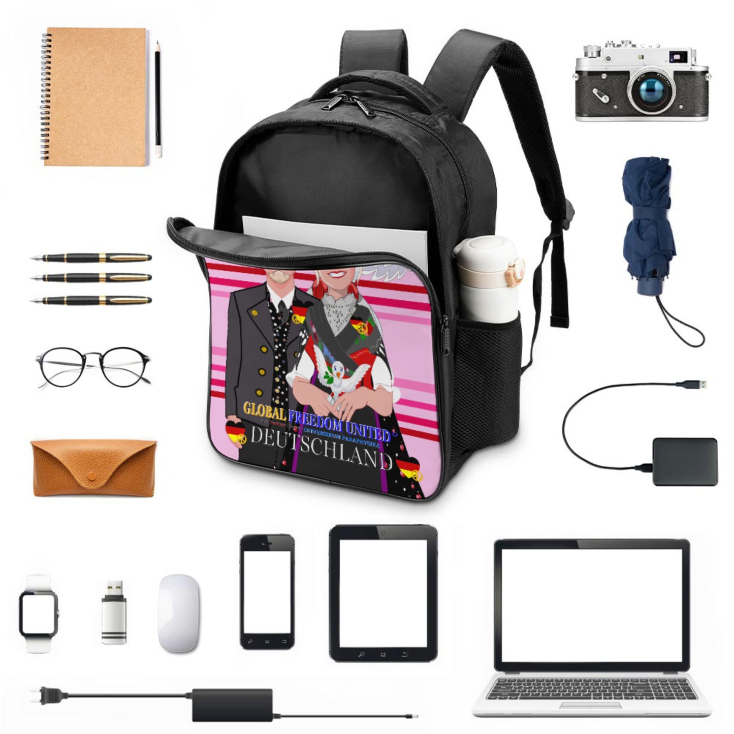 Backpack 16 Inch 2 Compartment Global Freedom United Couple Edition Germany V2 Pink2