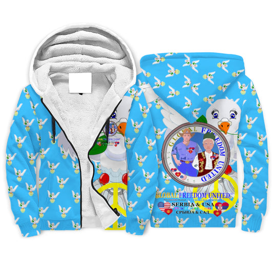 Plush Hoodie GLOBAL FREEDOM UNITED© Men Serbia & USA Blue