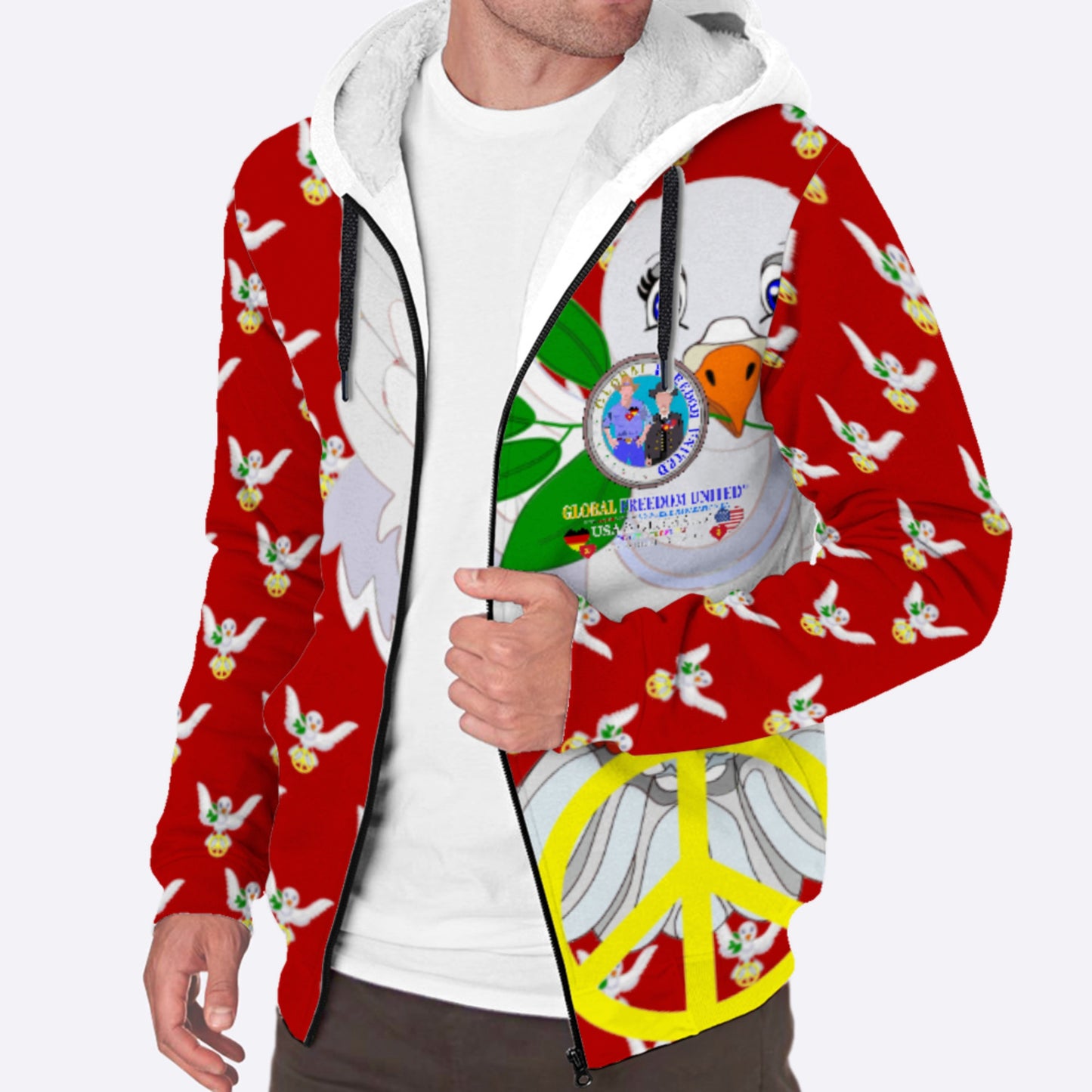 Plush Hoodie GLOBAL FREEDOM UNITED© Men USA & Germany Red
