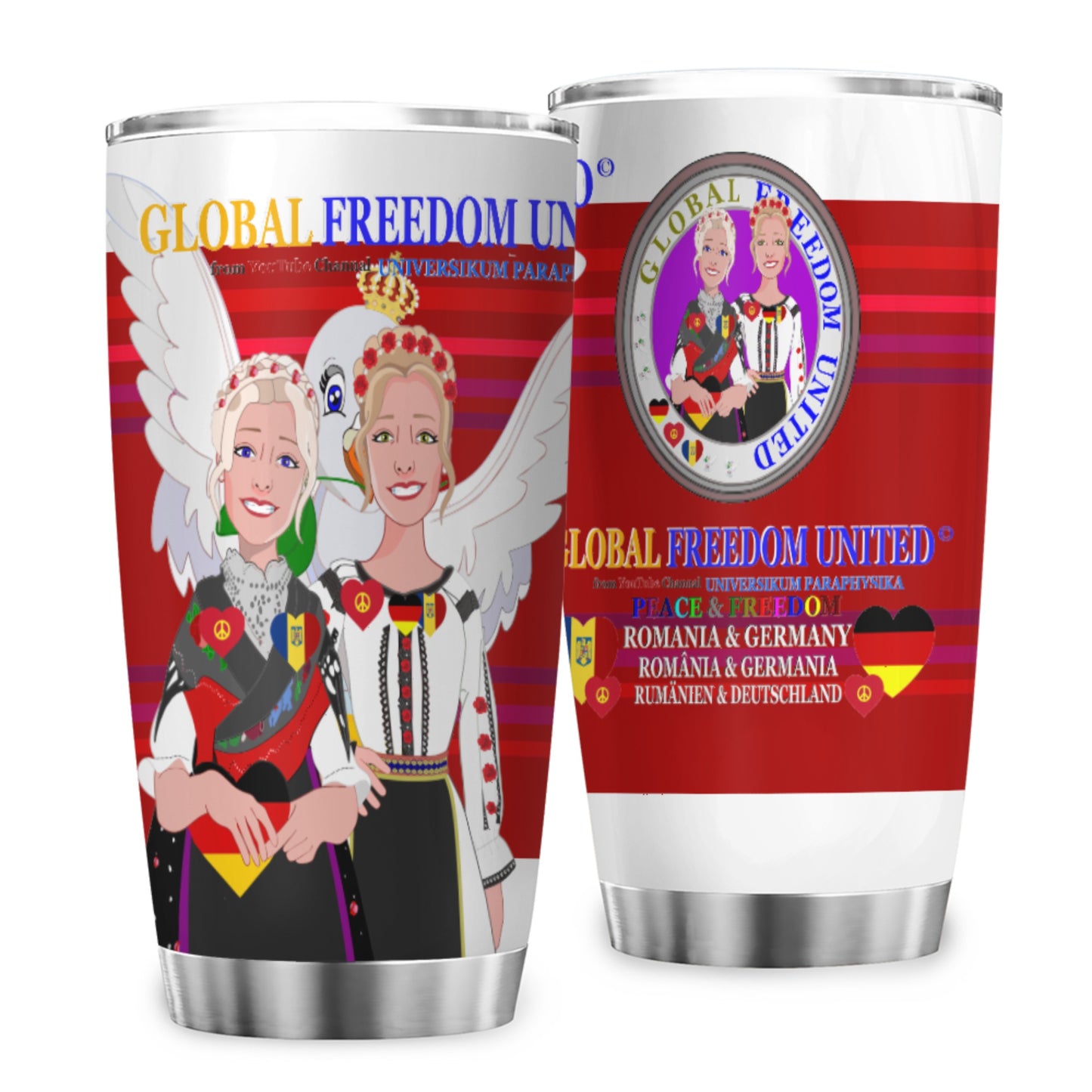 Tumbler Global Freedom United Women Romania & Germany Old Peace Red