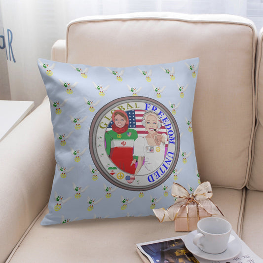 GLOBAL FREEDOM UNITED© Women IRAN & USA LIGHT BLUE 18'' Square Pillow Cover