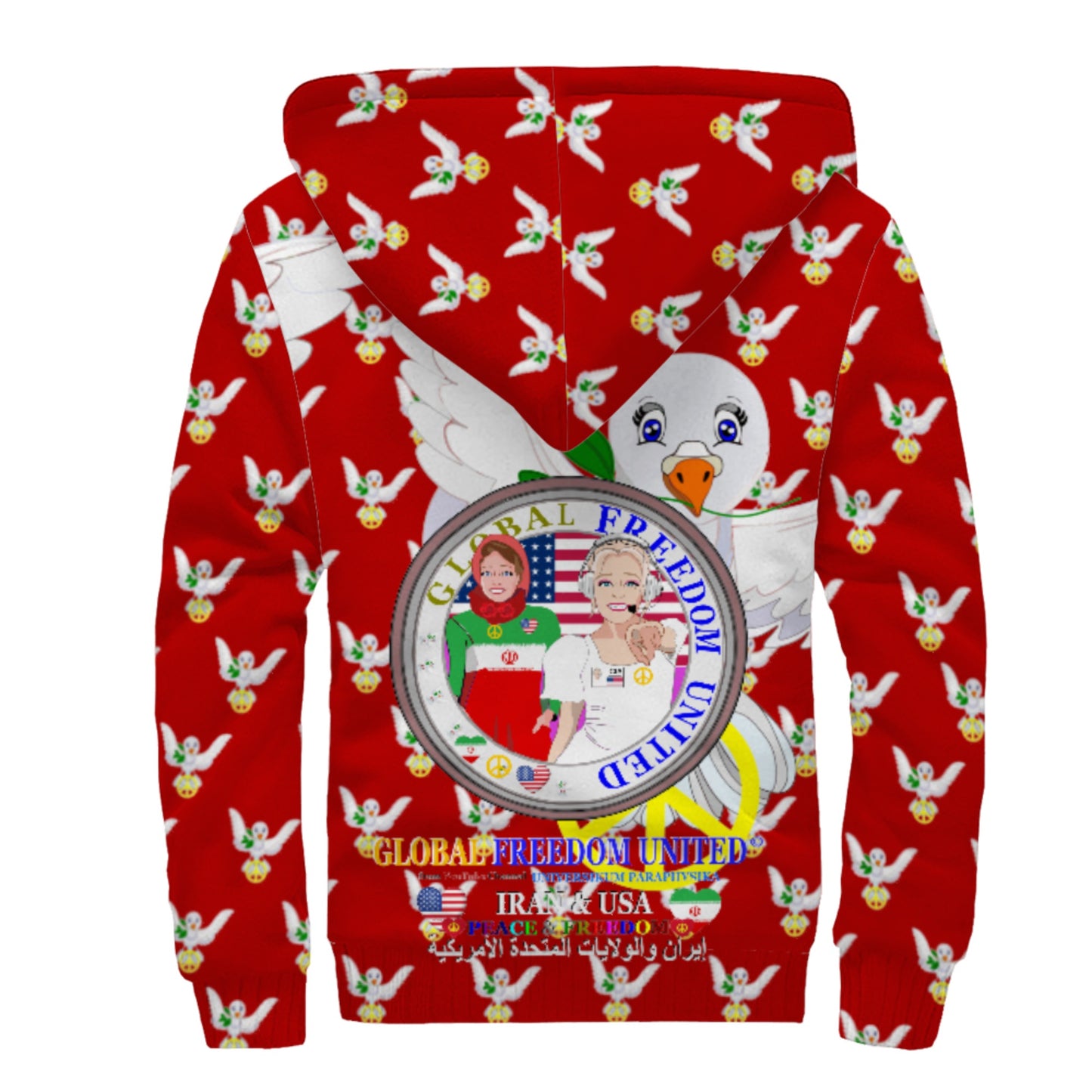 Plush Hoodie GLOBAL FREEDOM UNITED© Women Iran & USA Red