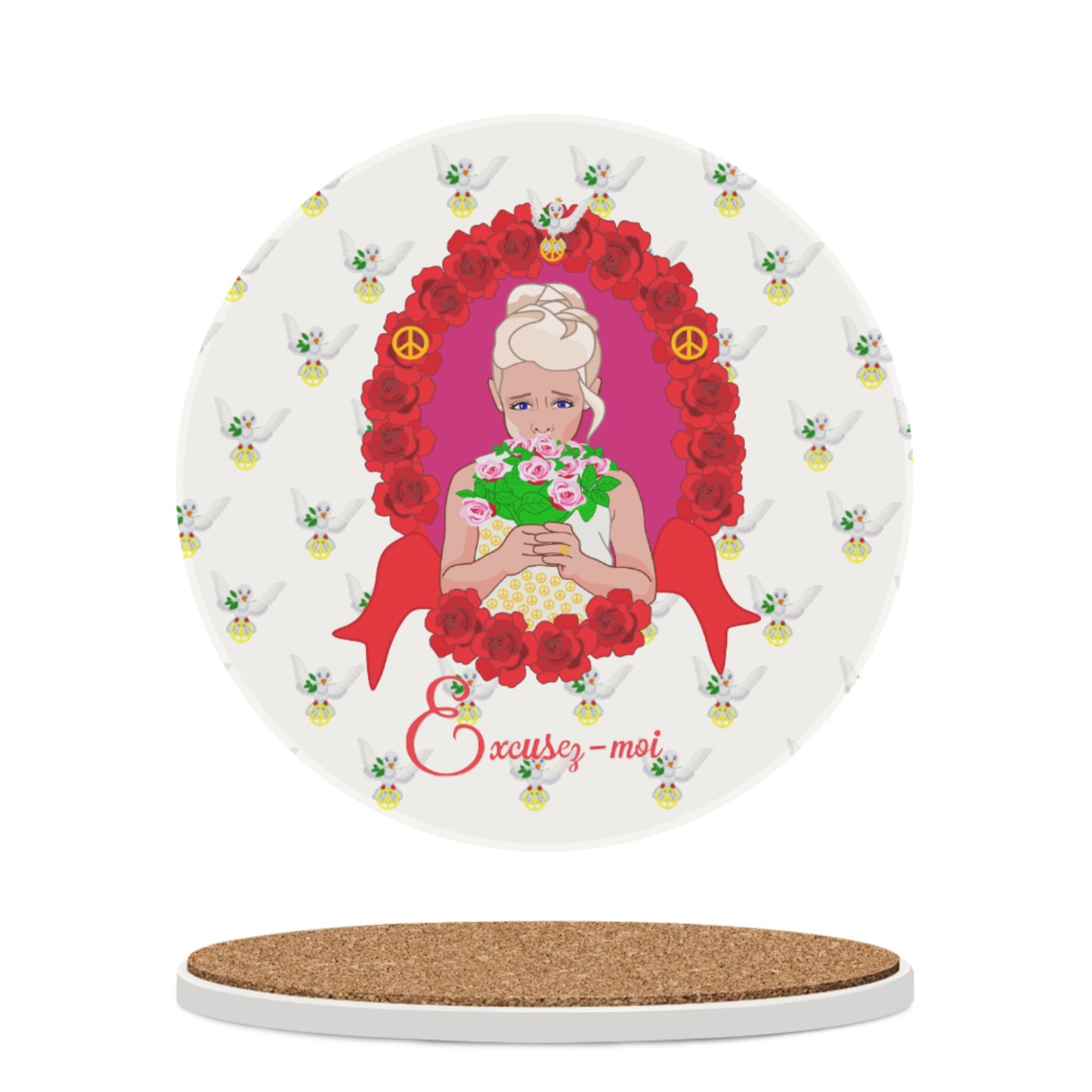 Ceramic Coasters  GLOBAL FREEDOM UNITED© Une fille dit désoié Excusez-moi