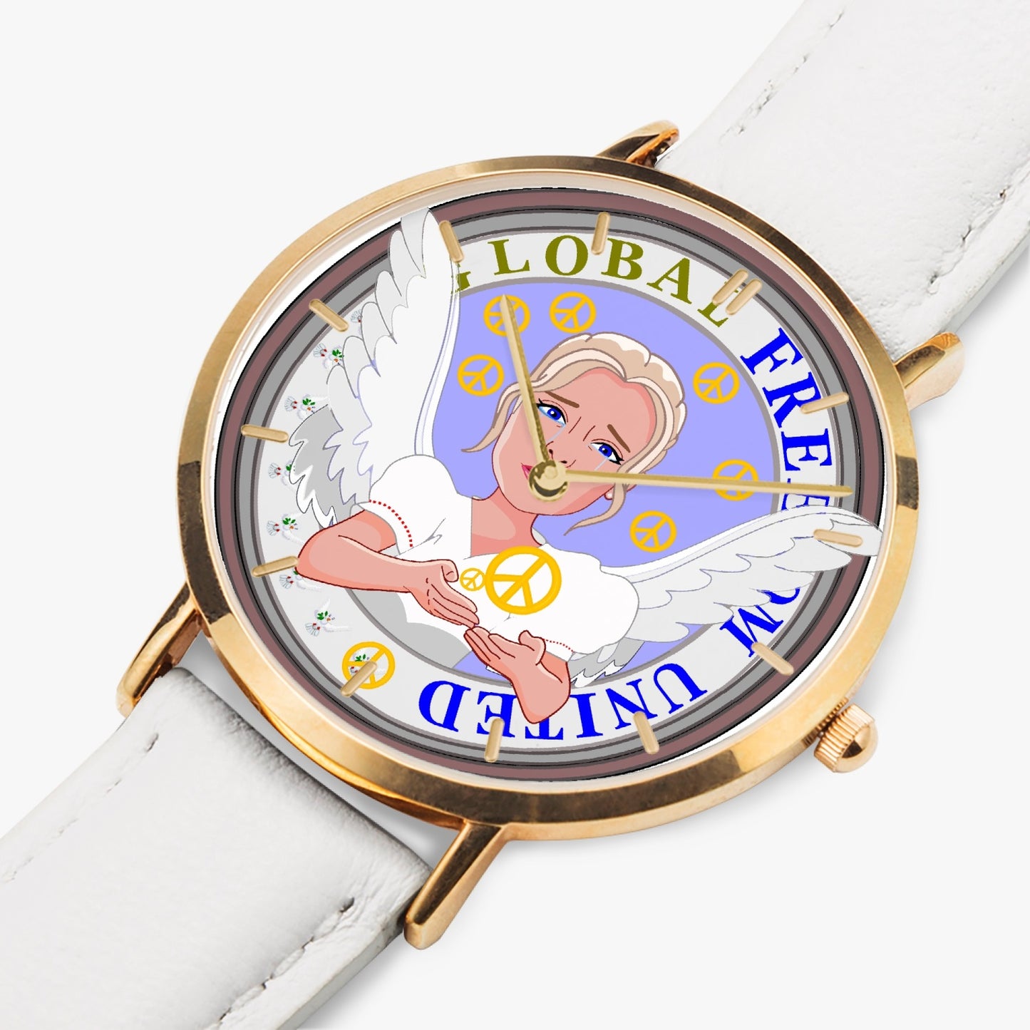 Hot Selling Ultra-Thin Leather Strap Quartz Watch (Rose Gold With Indicators) GLOBAL FREEDOM UNITED ANGEL OF PEACE OLD PEACE GIRL