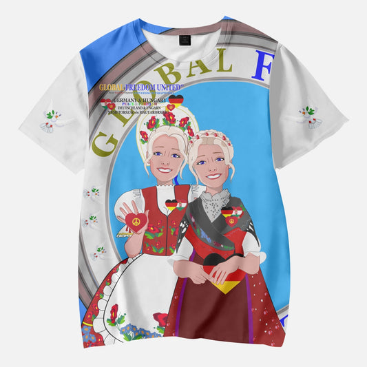 GLOBAL FREEDOM UNITED GIRLS GERMANY & HUNGARIE OLD PEACE BLUE AOP Kids' Short T-Shirts