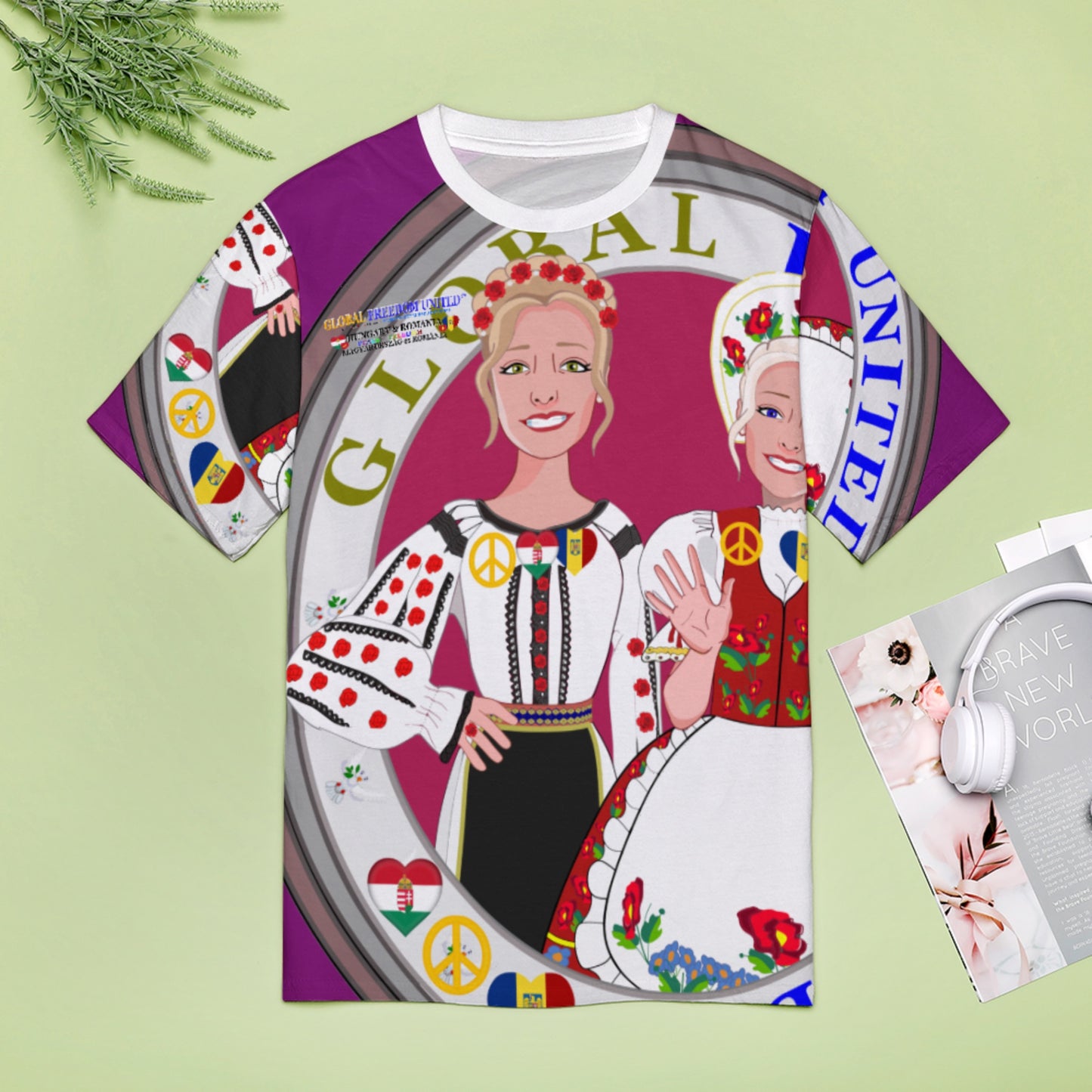 Full Print T-shirt GLOBAL FREEDOM UNITED© Women Romania & Hungary Lilac