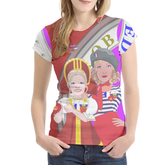 Women´s T-shirt 2 GLOBAL FREEDOM UNITED© Women French & Russia  Red