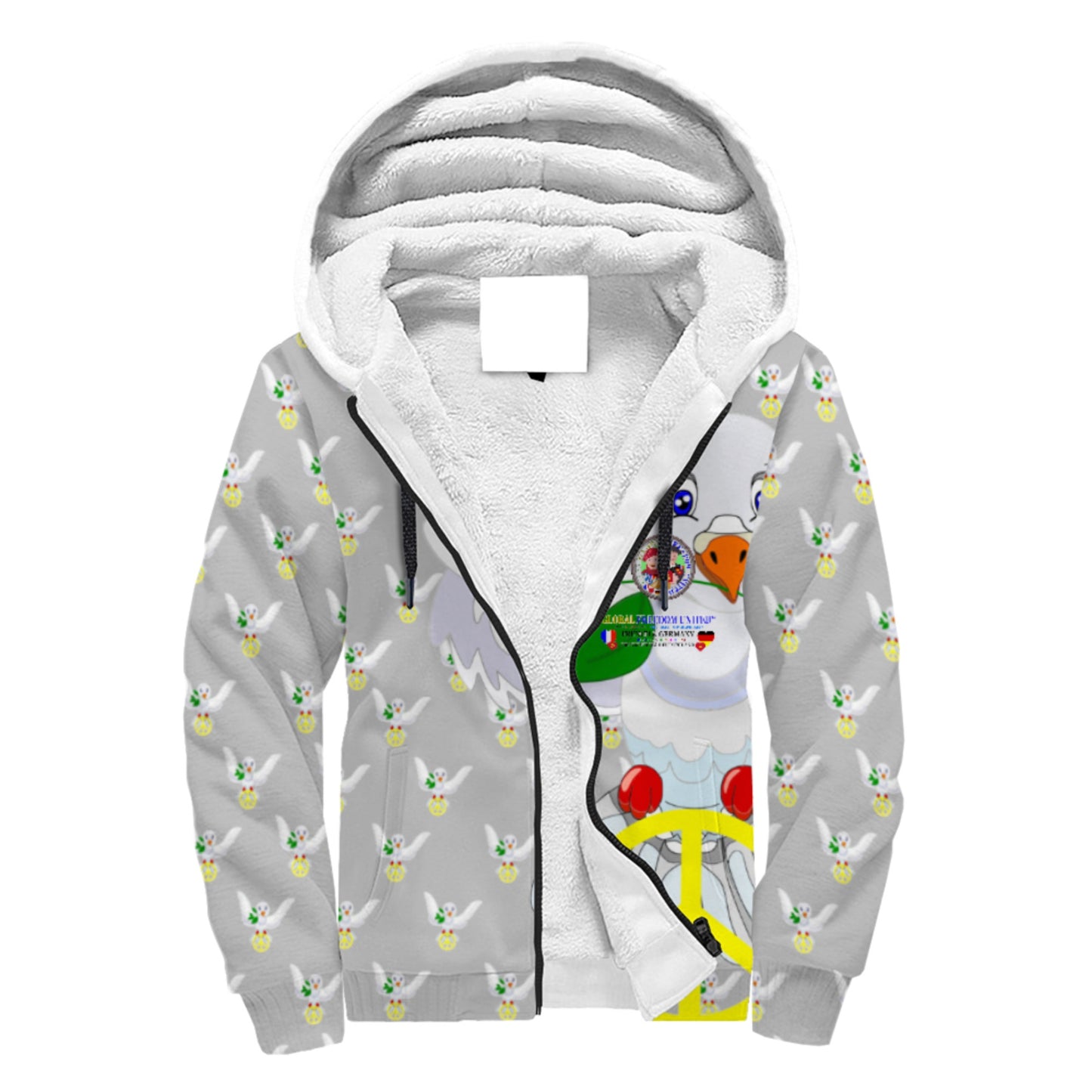 Plush Hoodie GLOBAL FREEDOM UNITED© Men French & Germany  Grey