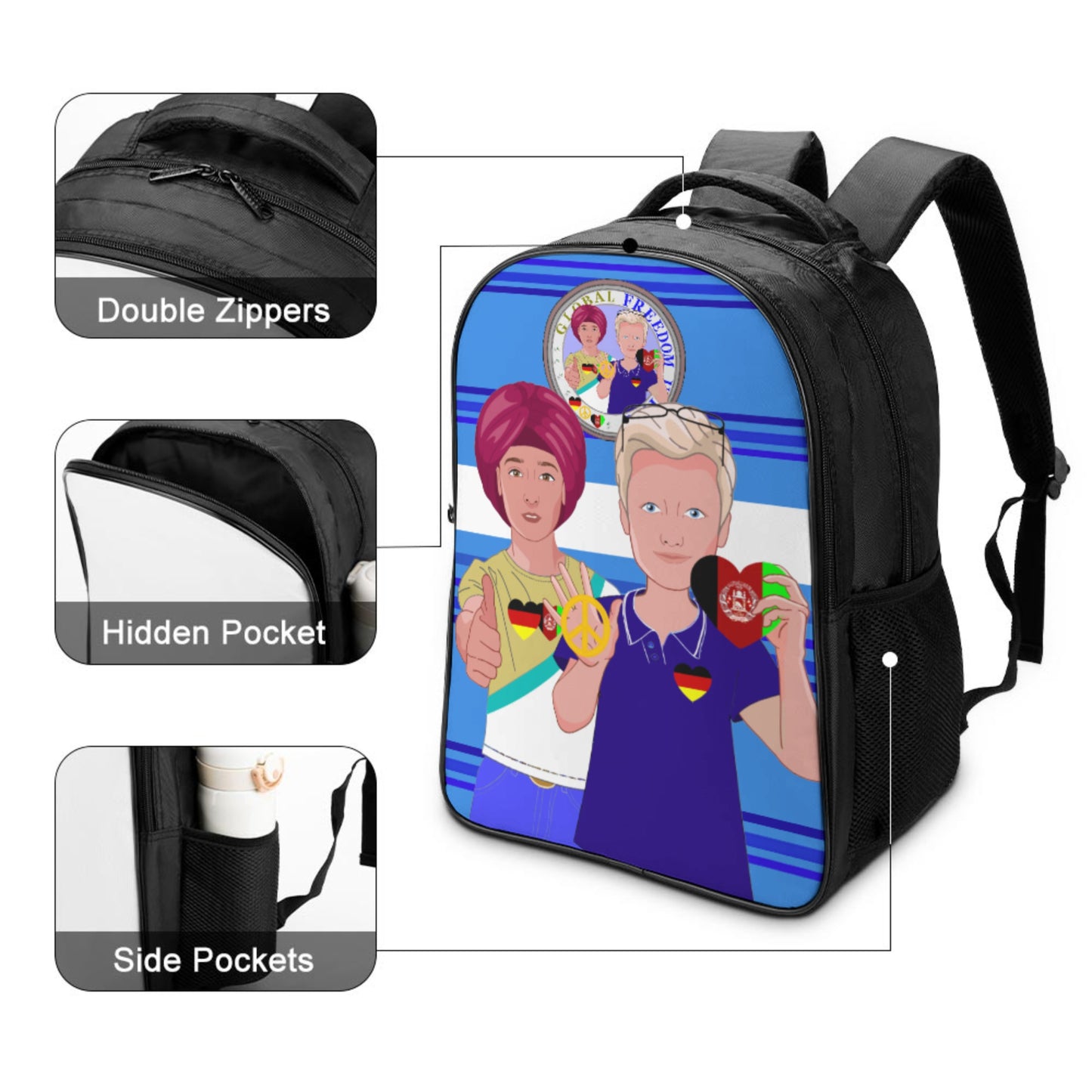 Bag Back GLOBAL FREEDOM UNITED© Men AFGHANISTAN & GERMANY Deep Blue