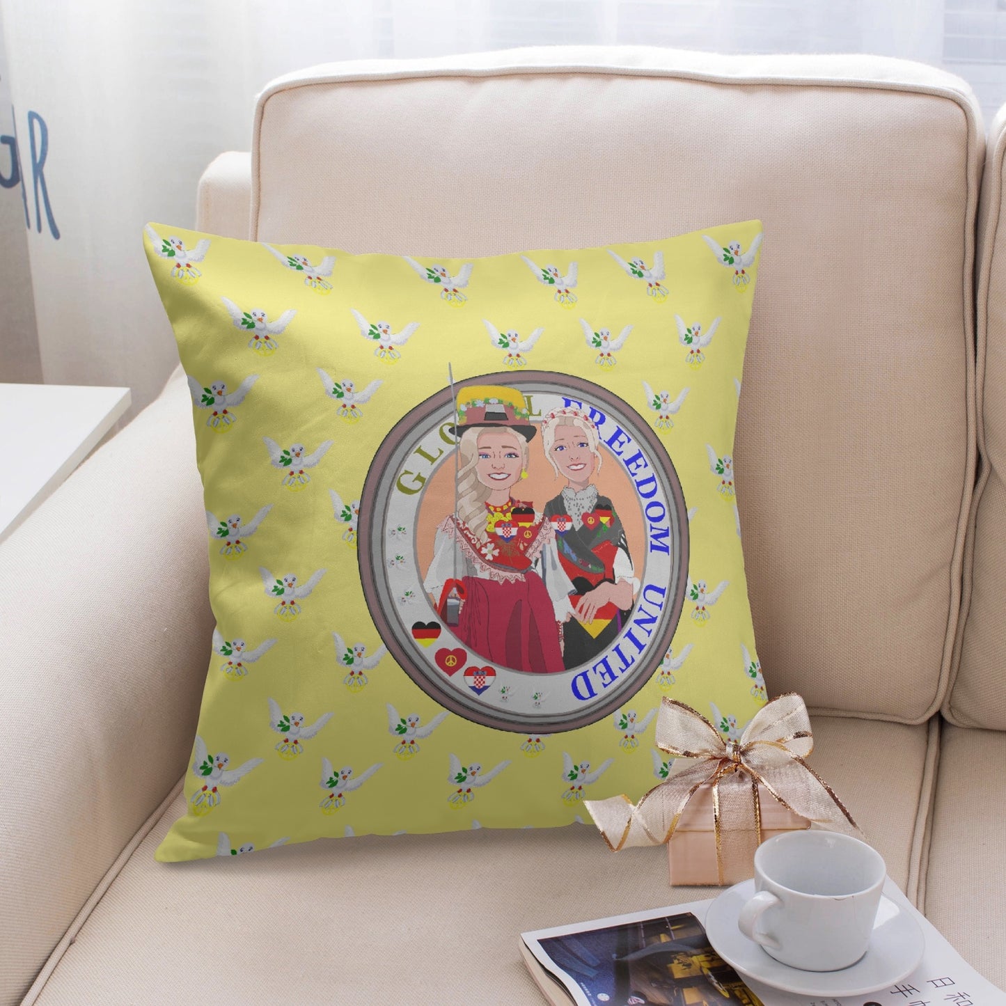 GLOBAL FREEDOM UNITED© Women CROATIA & GERMANY VERSION 2 18'' Square Pillow Cover