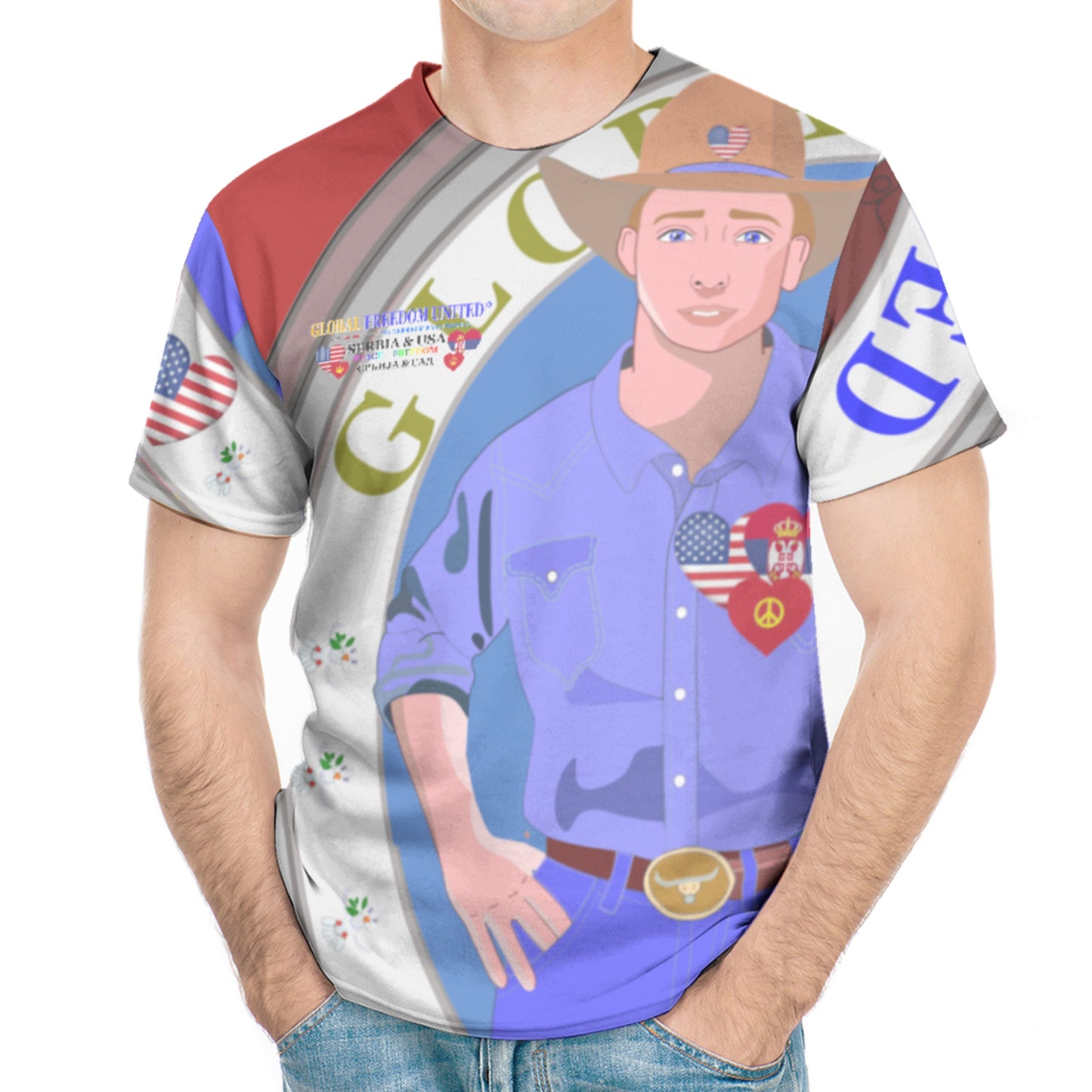 Men´s T-shirt GLOBAL FREEDOM UNITED© Men Serbia & USA Red