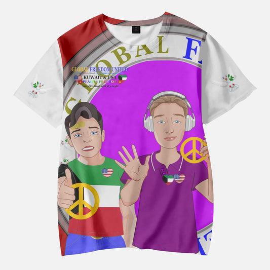 GLOBAL FREEDOM UNITED BOYS KUWAIT & USA OLD PEACE RED AOP Kids' Short T-Shirts