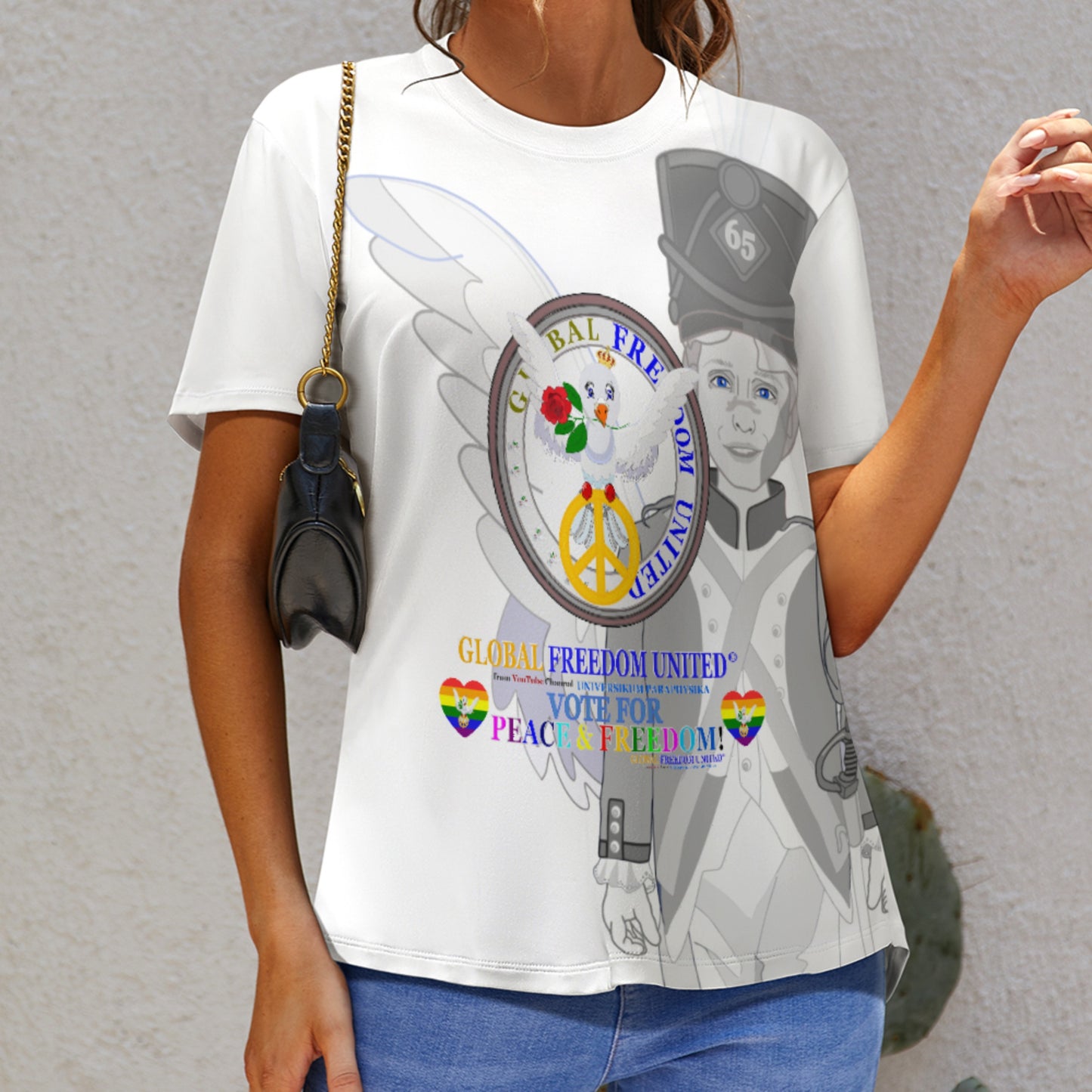 Women´s T-shirt GLOBAL FREEDOM UNITED© Dove Of Peace With Archangel Michael
