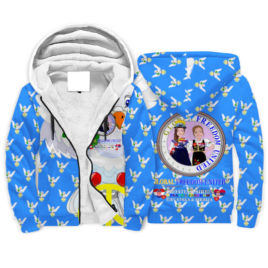 Plush Hoodie 3 GLOBAL FREEDOM UNITED© Women Croatia & Serbia V1 Blue