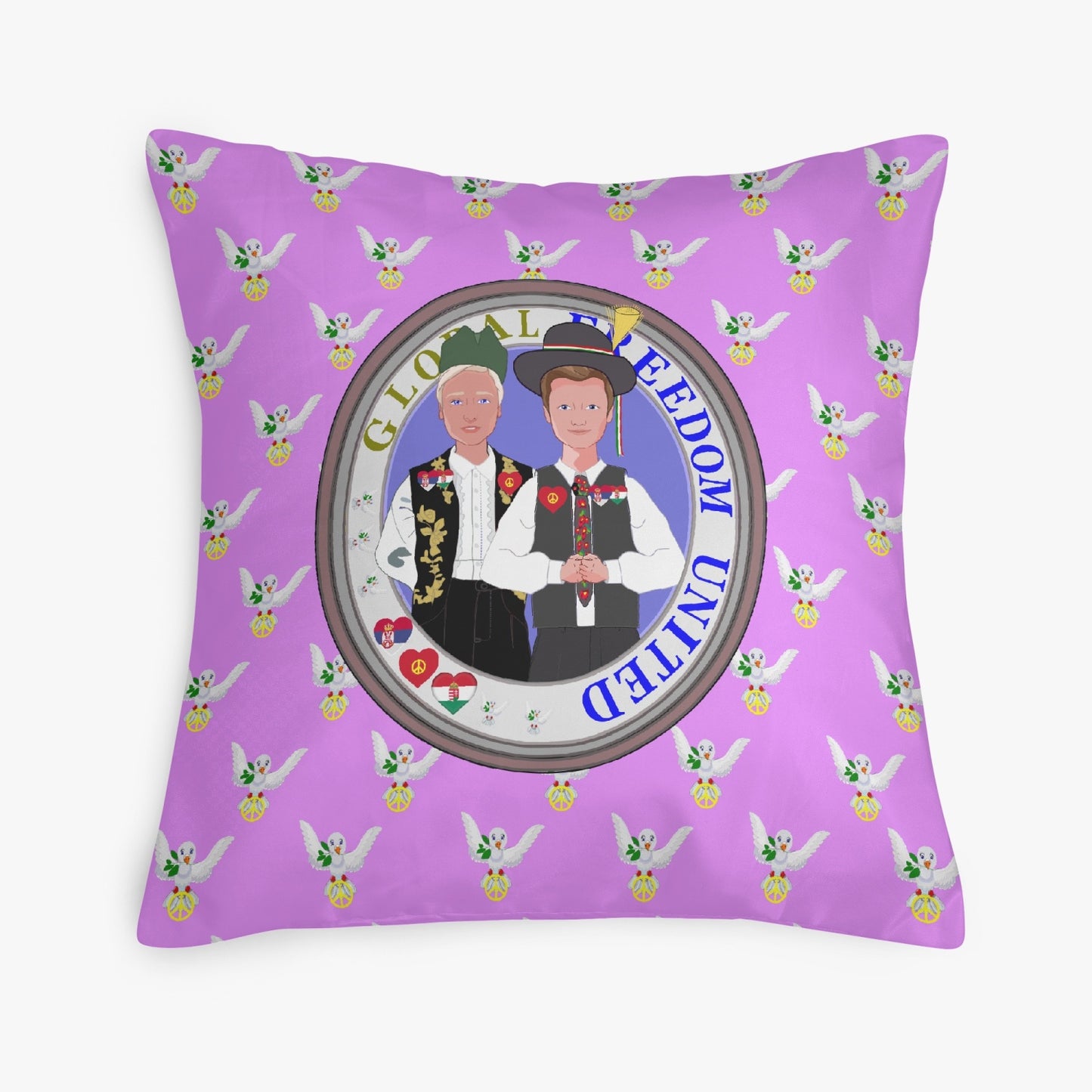 GLOBAL FREEDOM UNITED© MEN SERBIA & HUNGARY OLD PEACE LILAC 18'' Square Pillow Cover