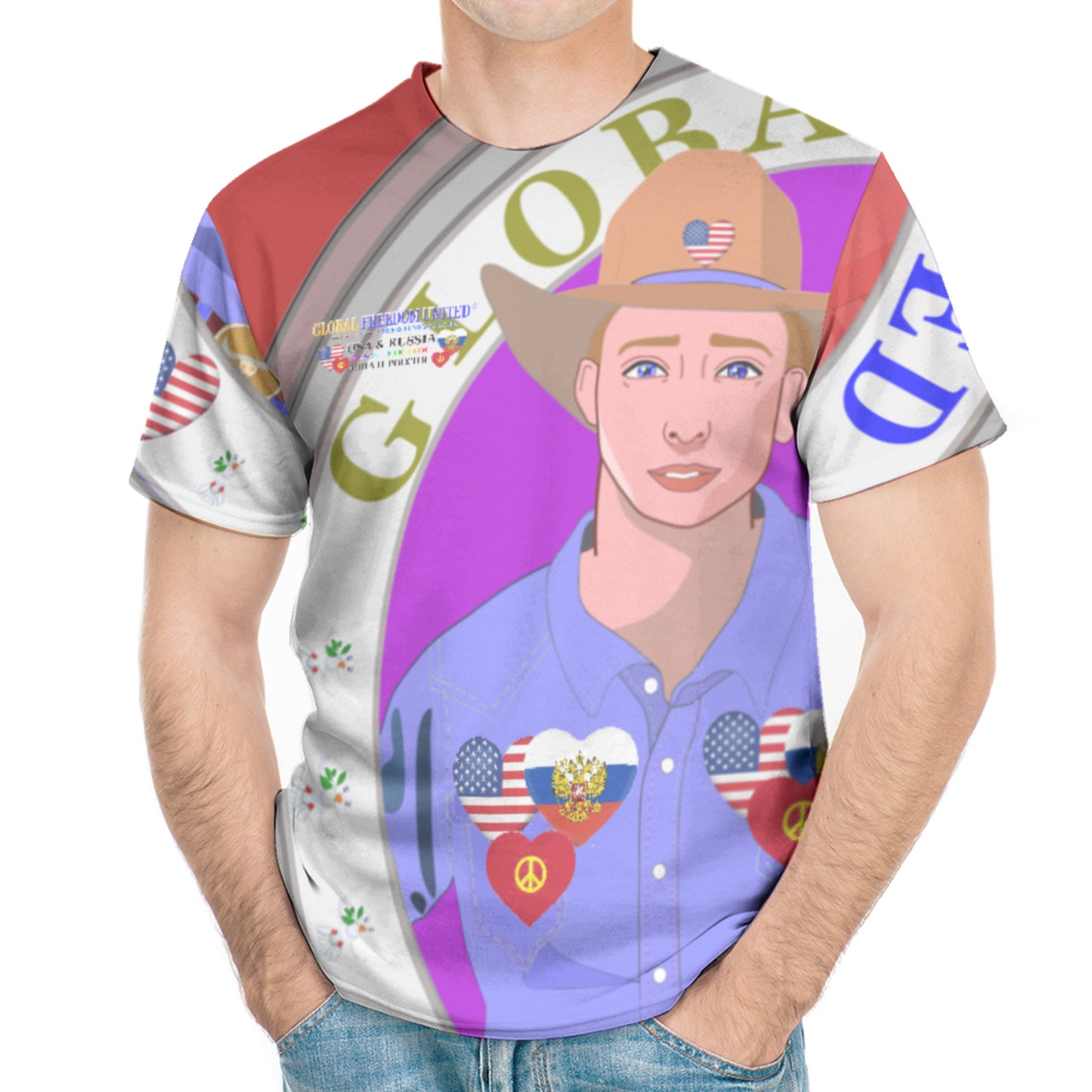 Men´s T-shirt GLOBAL FREEDOM UNITED© Men Russia & USA Red