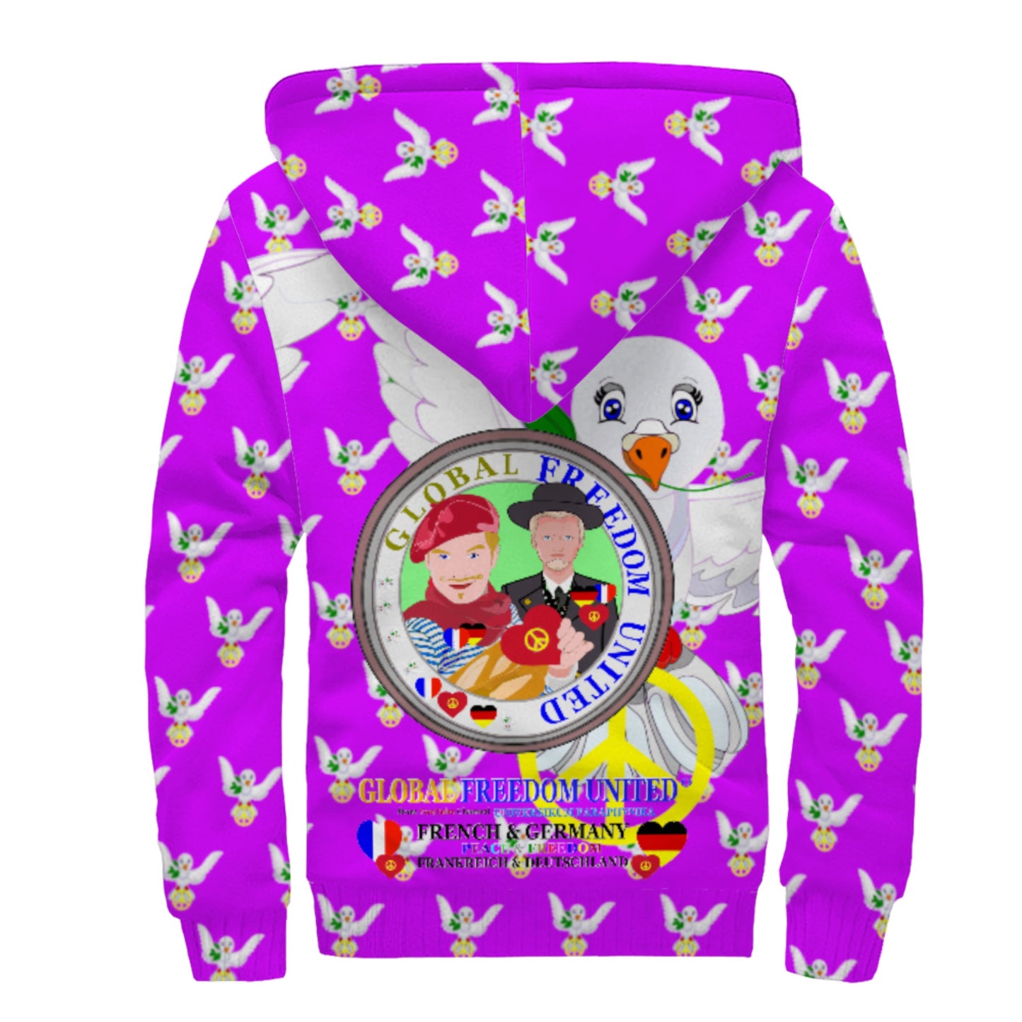 Plush Hooodie Global Freedom United Men French & Germany Old Peace Lilac