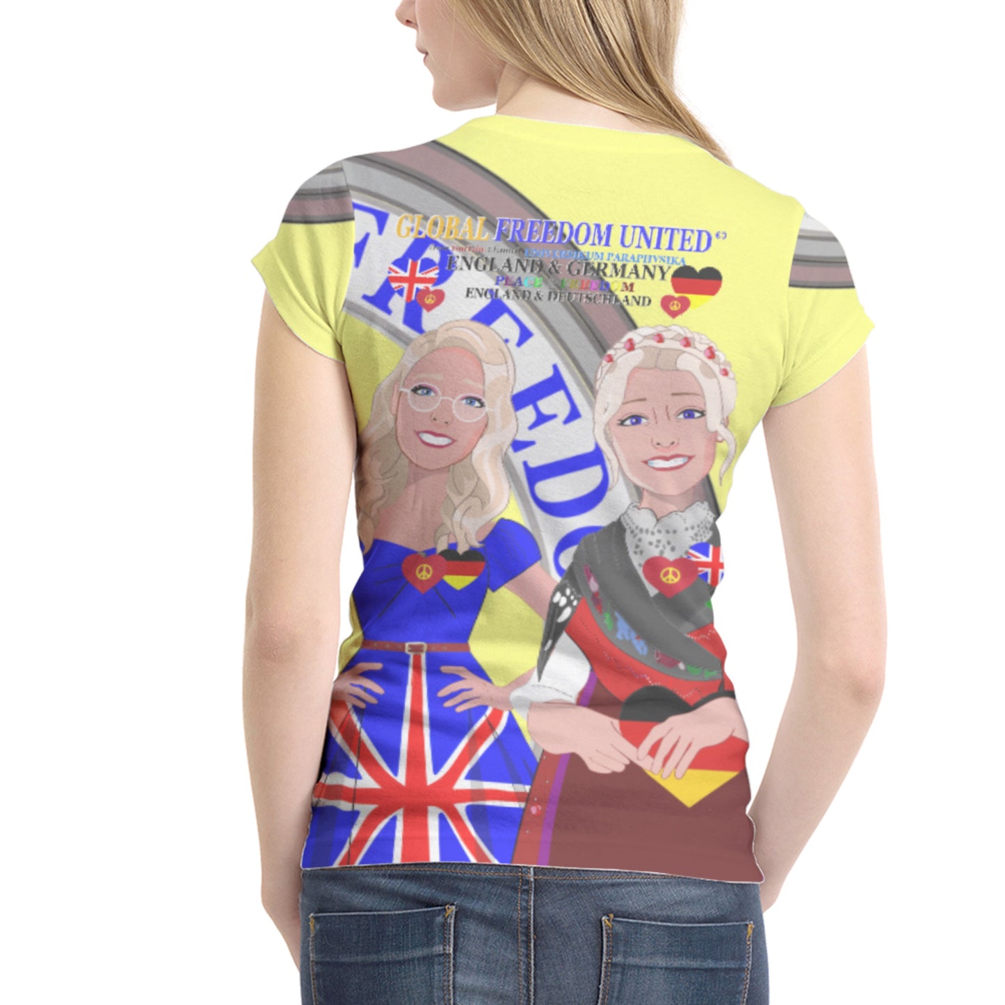 Women´s T-shirt GLOBAL FREEDOM UNITED© Women England & Germany Yellow