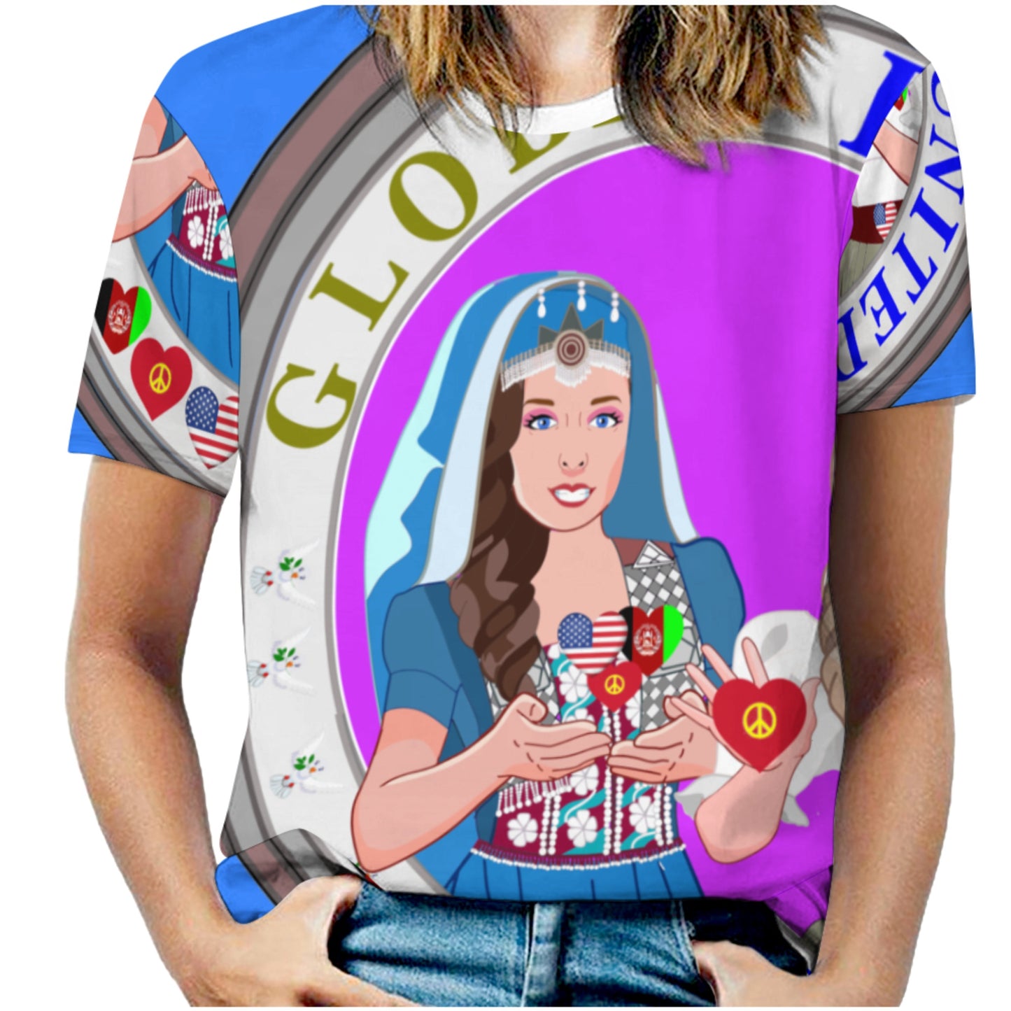 Women´s T-Shirt 3 GLOBAL FREEDOM UNITED© Women AFGHANISTAN & USA Blue