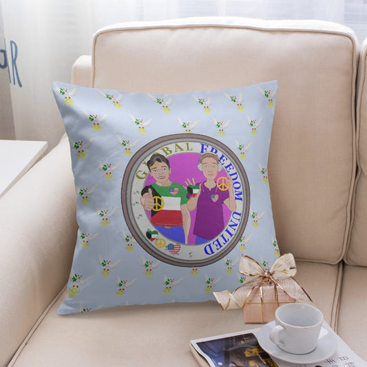GLOBAL FREEDOM UNITED© Men KUWAIT & USA LIGHT BLUE 18'' Square Pillow Cover