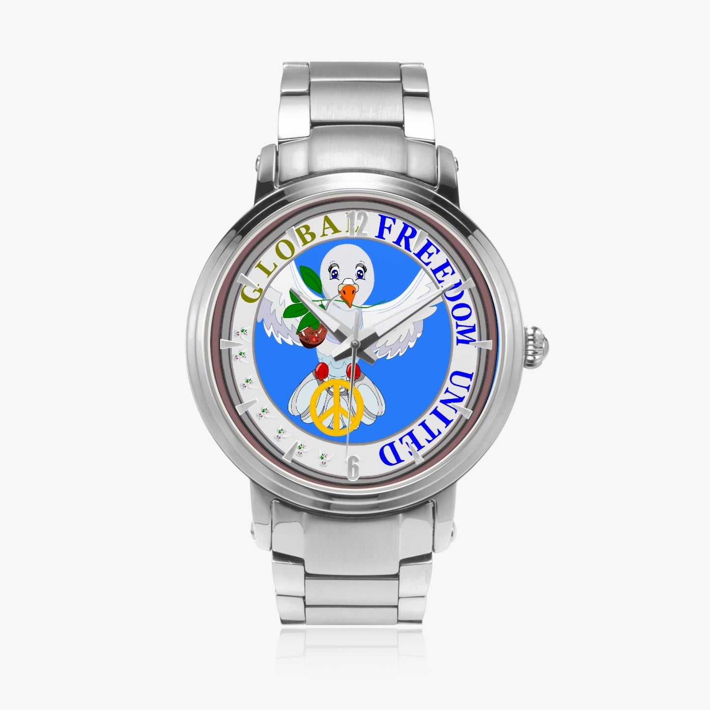 GLOBAL FREEDOM UNITED DOVE OF PEACE OLD PEACE WITH PIPE New Steel Strap Automatic Watch (With Indicators)