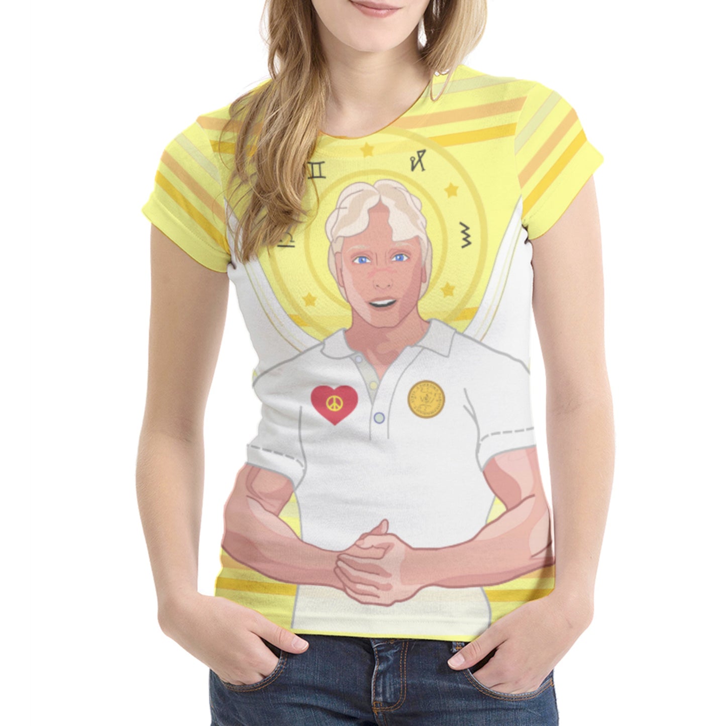 Women´s T-shirt 1 Global Freedom United Archangel Michael Hebrew  Yellow