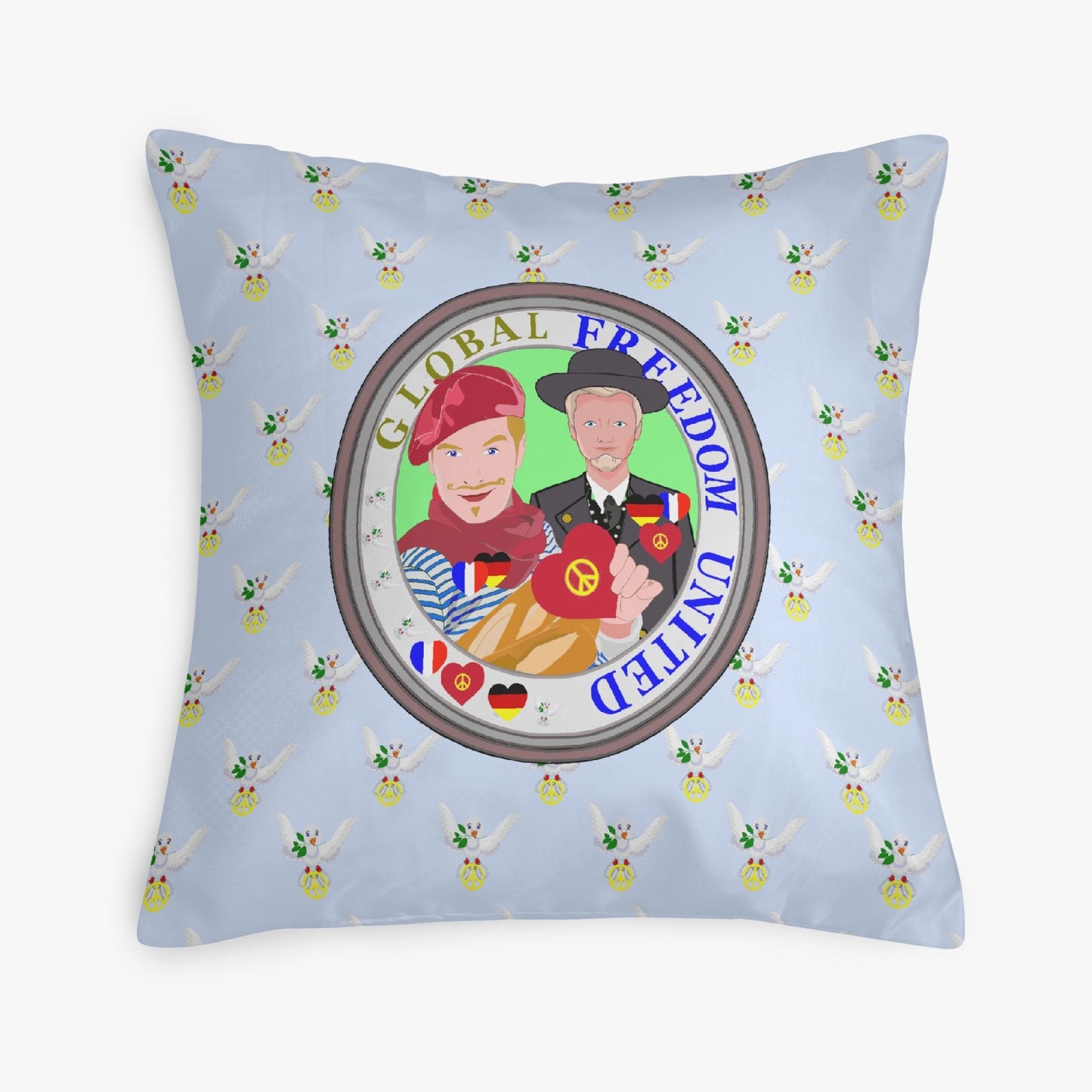 GLOBAL FREEDOM UNITED© Men FRENCH & GERMANY Light Blue 18'' Square Pillow Cover