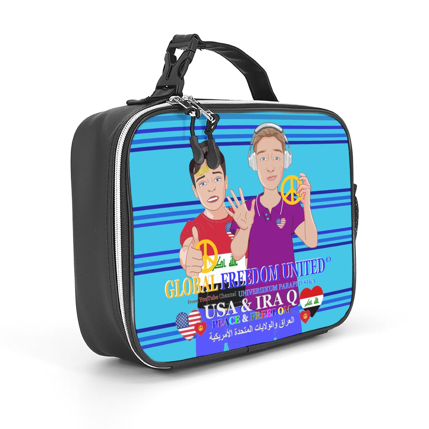 Leather Meal Bag GLOBAL FREEDOM UNITED© Men Iraq & USA Blue