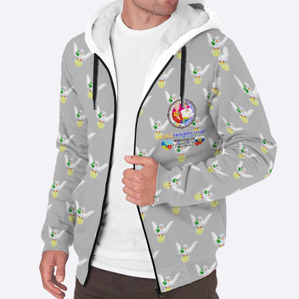 Plush Hoodie GLOBAL FREEDOM UNITED© Men Ukraina & Russia Grey