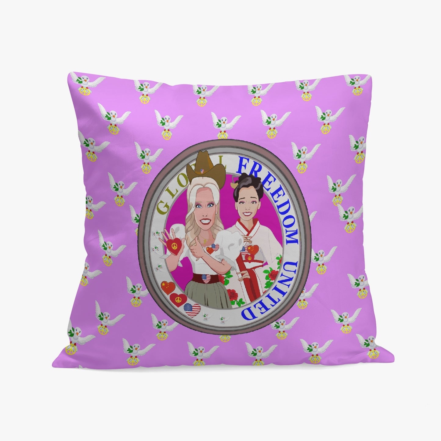 GLOBAL FREEDOM UNITED WOMEN USA & CHINA OLD PEACE LILAC 18'' Square Pillow Cover