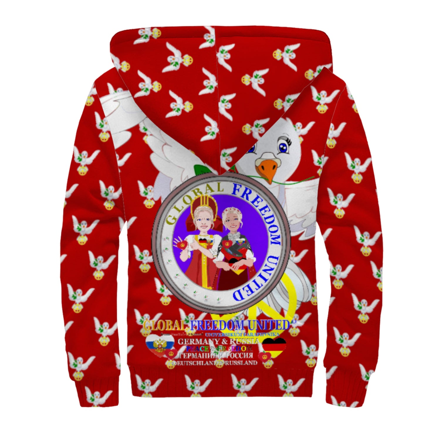 Plush Hoodie GLOBAL FREEDOM UNITED© Women RUSSIA & GERMANY Red
