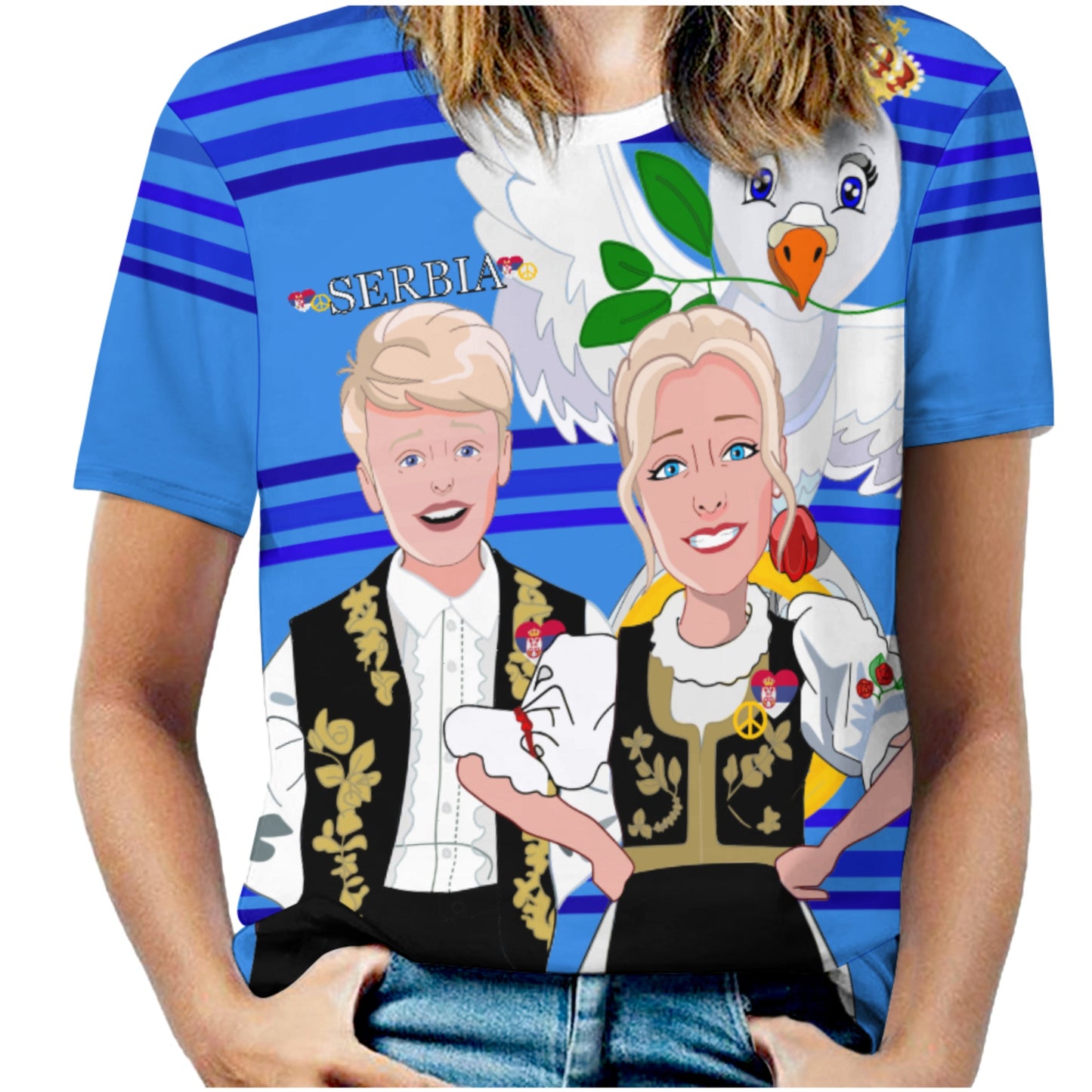 Women´s T-shirt 2 Global Freedom United Couple Edition Serbia Black Deep Blue