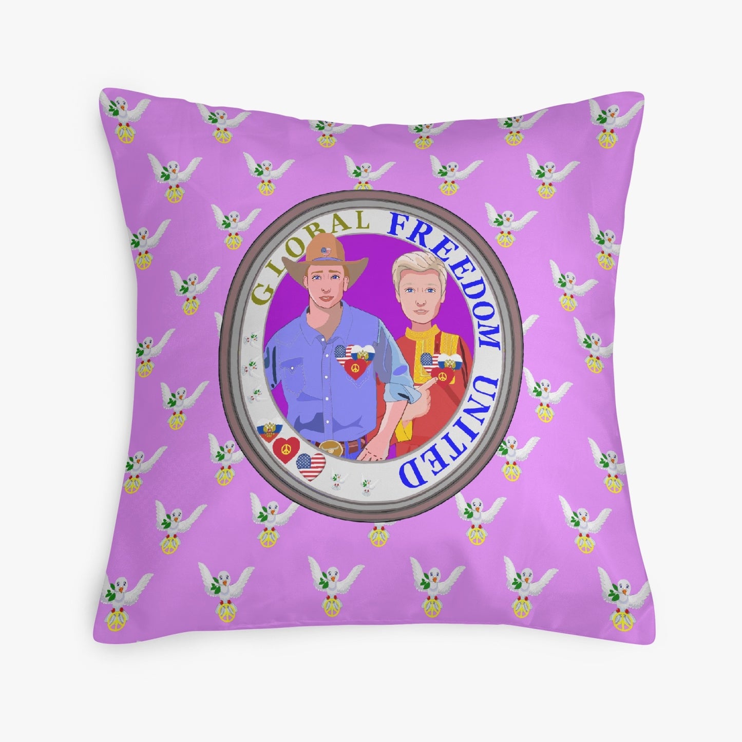 GLOBAL FREEDOM UNITED© Men RUSSIA & USA LILAC 18'' Square Pillow Cover