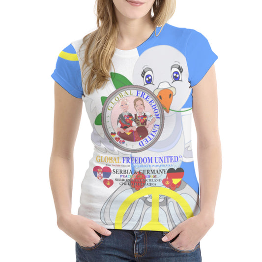 Women´s T-shirt 1 GLOBAL FREEDOM UNITED© Women Serbia & Germany V1 Blue