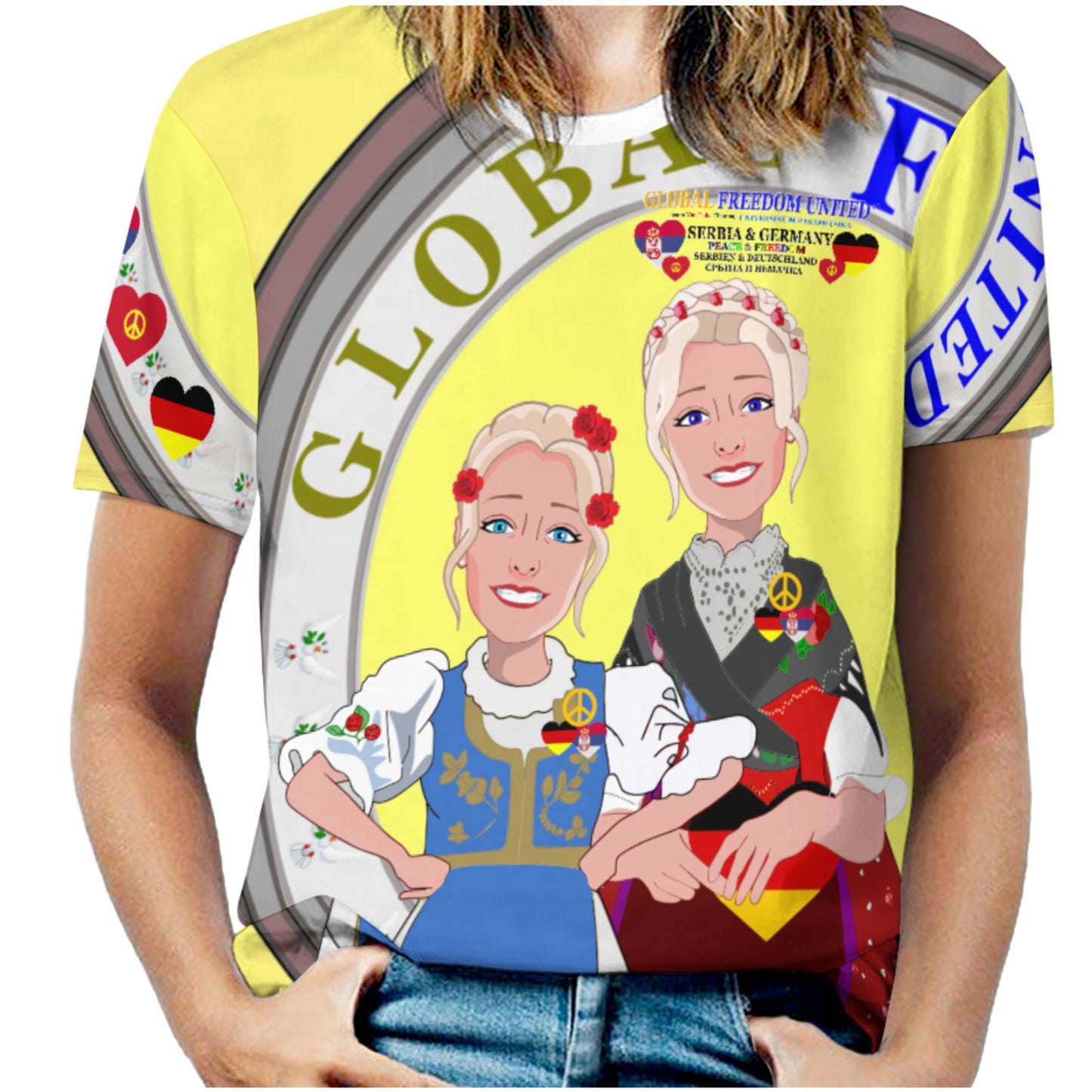 Women´s T-shirt  GLOBAL FREEDOM UNITED© Women Serbia & Germany Yellow