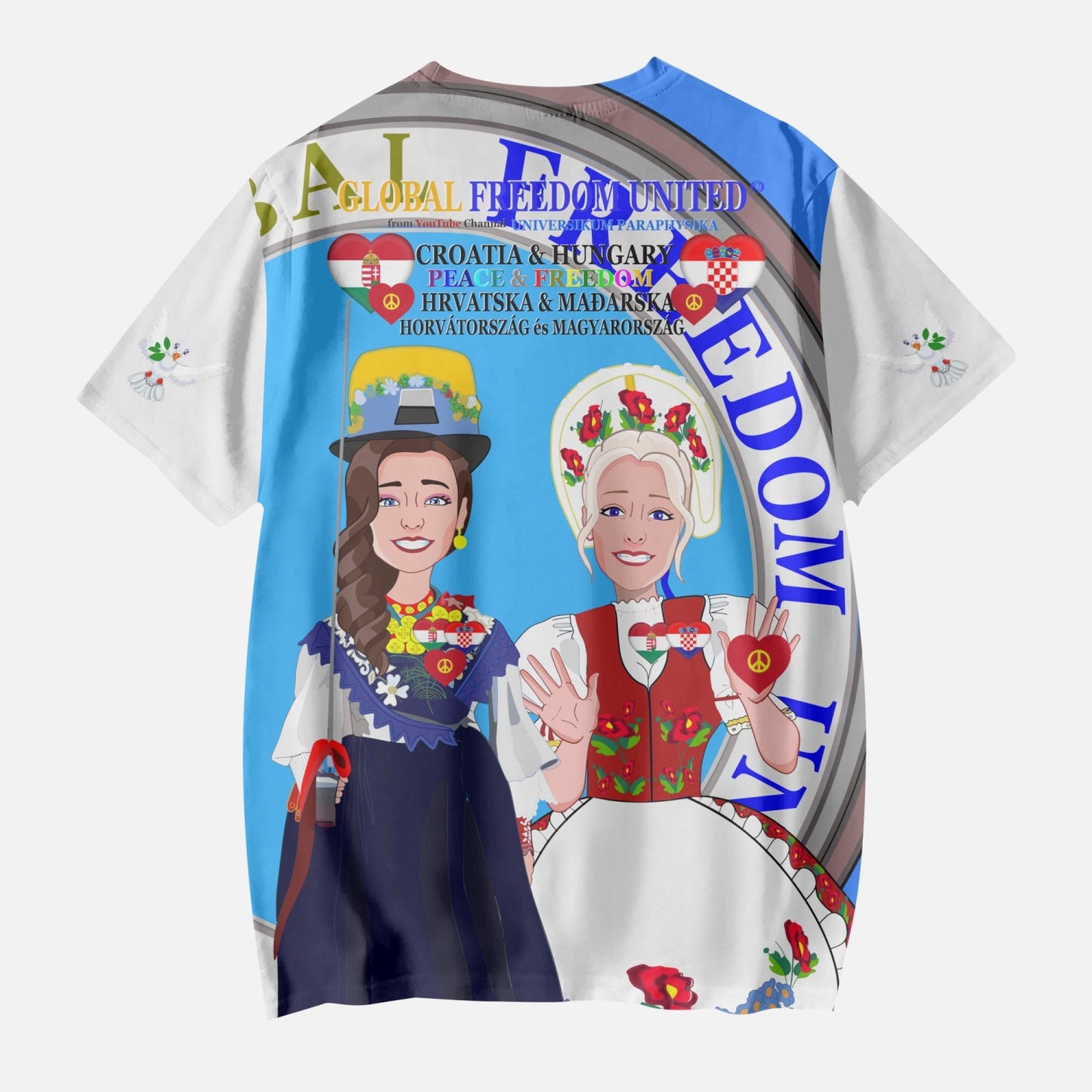GLOBAL FREEDOM UNITED© Girl Croatia & Hungary BLUE AOP Kids' Short T-Shirts