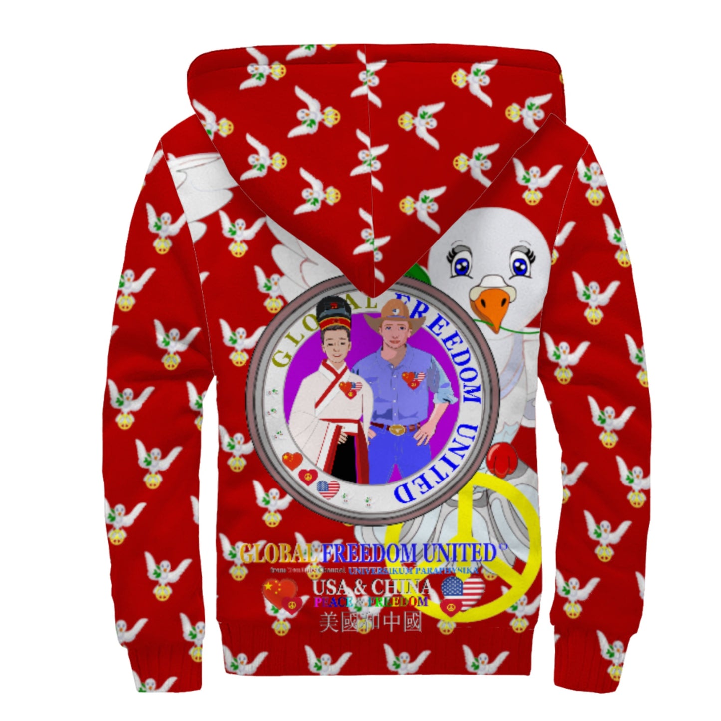 Plush Hoodie GLOBAL FREEDOM UNITED© Men China & USA Red