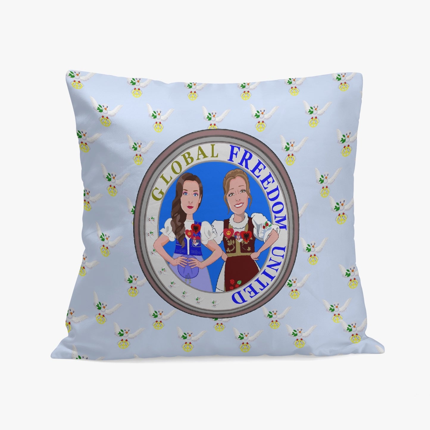GLOBAL FREEDOM UNITED© Women ALBANIA & SERBIA LIGHT BLUE 18'' Square Pillow Cover