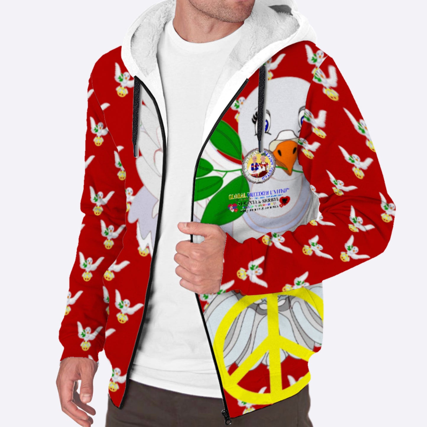 Plush Hoodie GLOBAL FREEDOM UNITED© Men Albania & Serbia Red