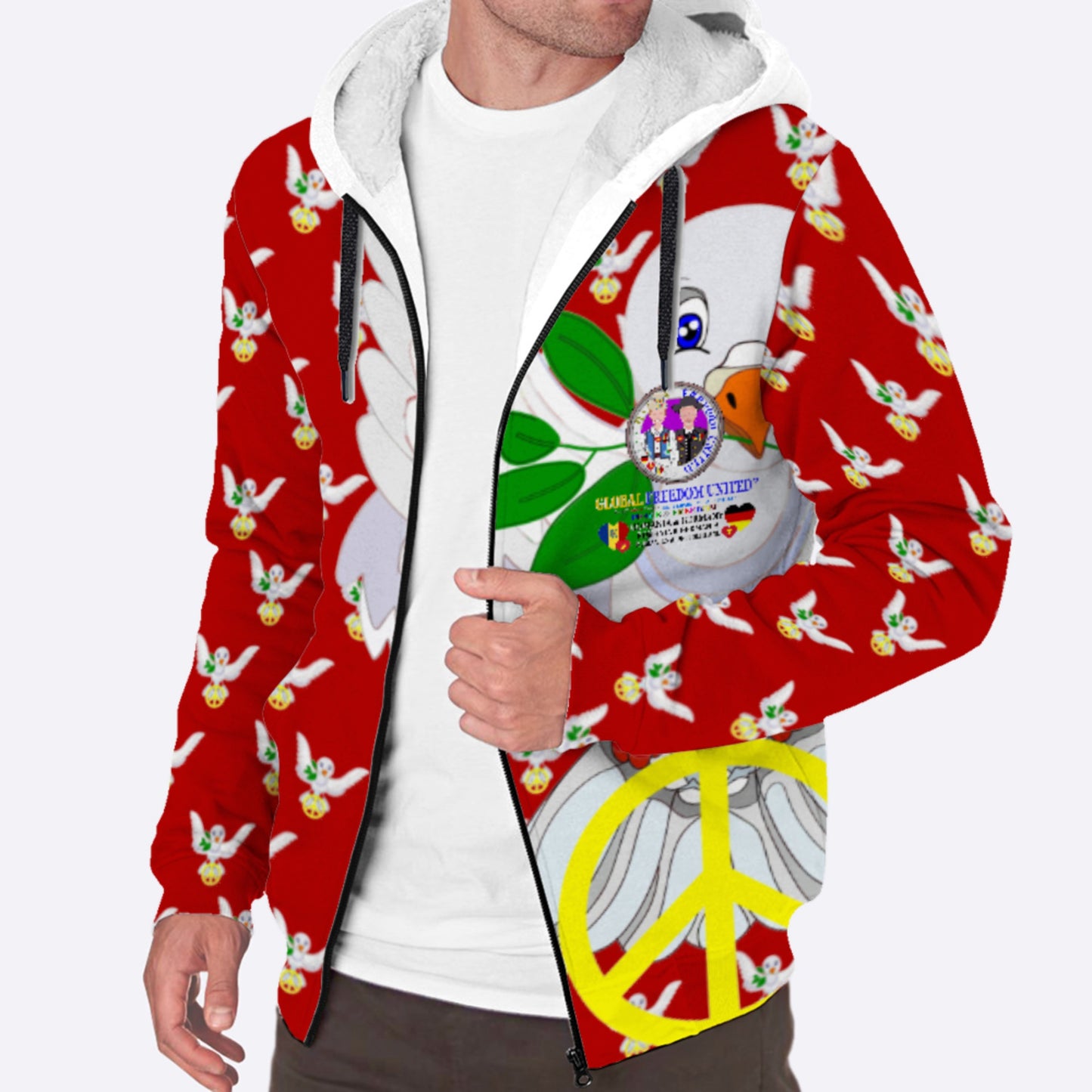 Plush Hoodie GLOBAL FREEDOM UNITED© Men Romania & Germany Red