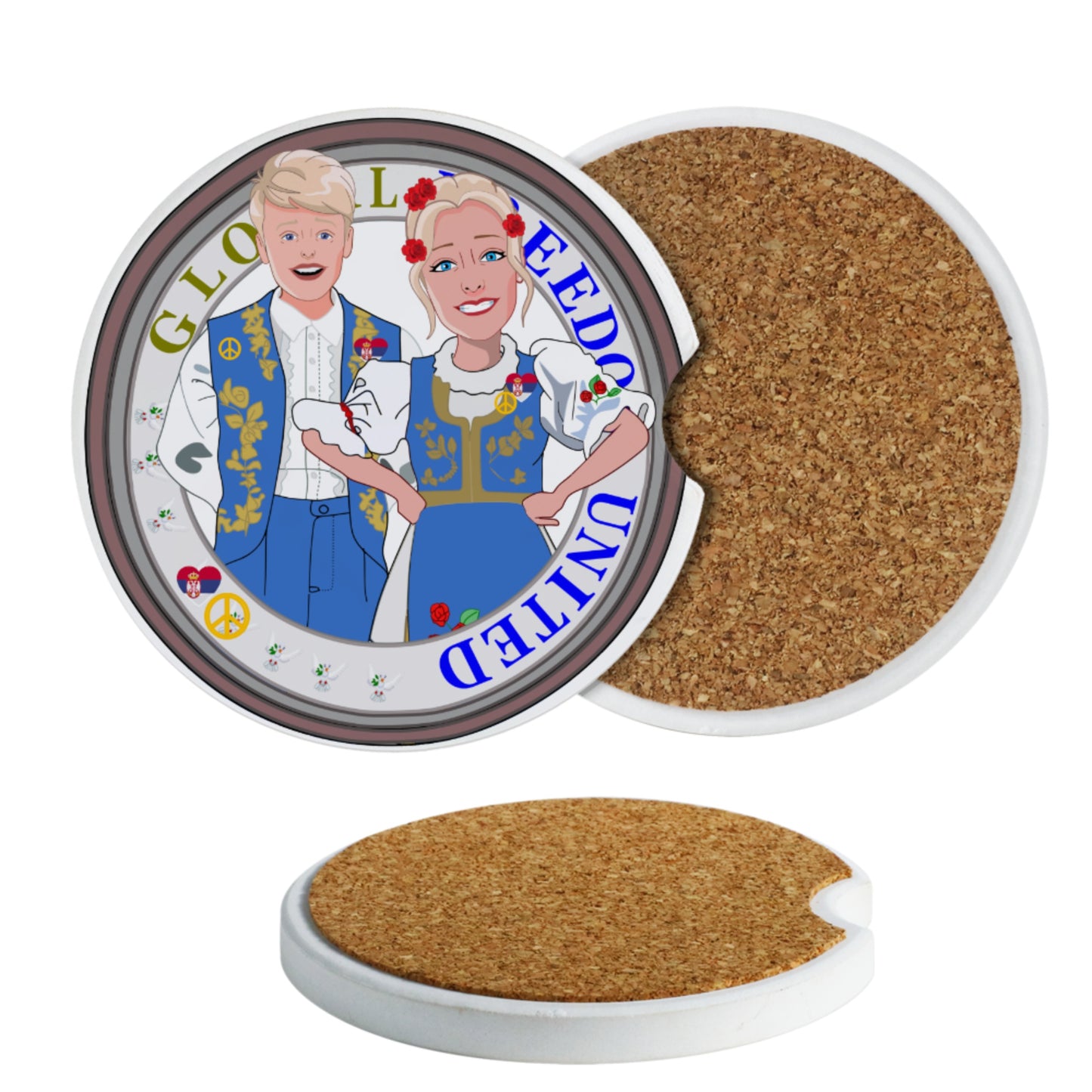 Ceramic Car Coaster Global Freedom  United Couple Edition Serbia Blue