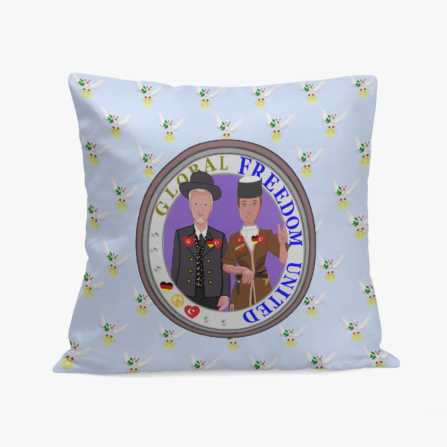GLOBAL FREEDOM UNITED MEN GERMANY & TURKEY OLD PEACE LIGHT BLUE 18'' Square Pillow Cover