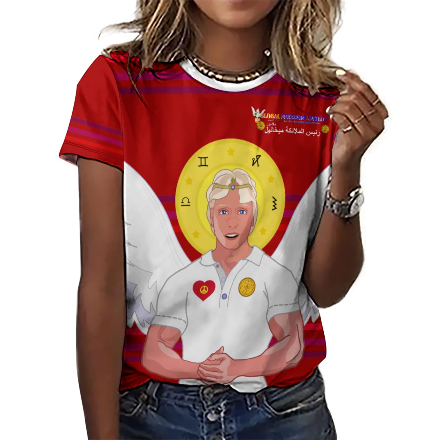 Women´s T-shirt Global Freedom United Archangel Michael Arabic V2 Red