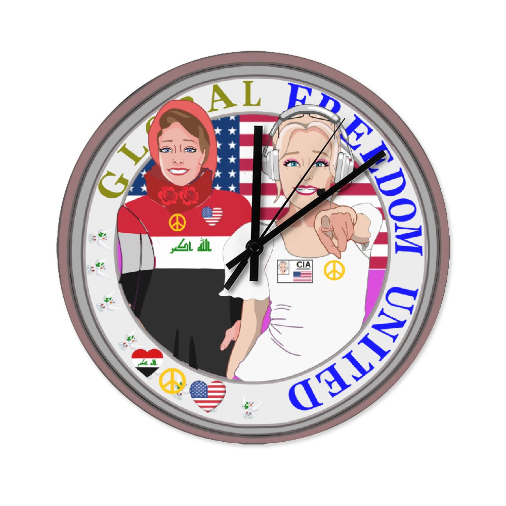 Wooden Wall Clock Without Scale GLOBAL FREEDOM UNITED© Women Iraq & USA