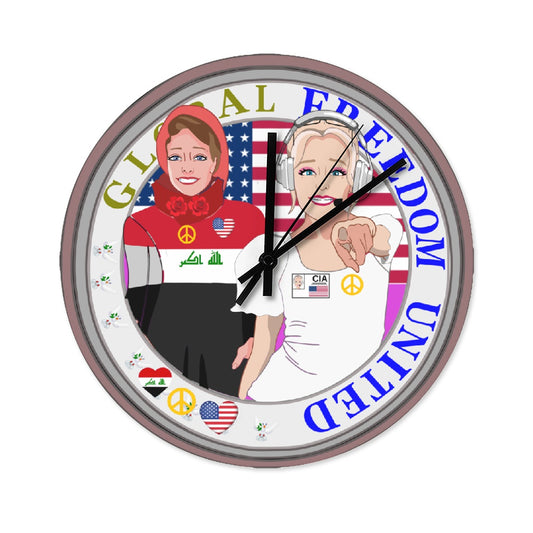Wooden Wall Clock Without Scale GLOBAL FREEDOM UNITED© Women Iraq & USA