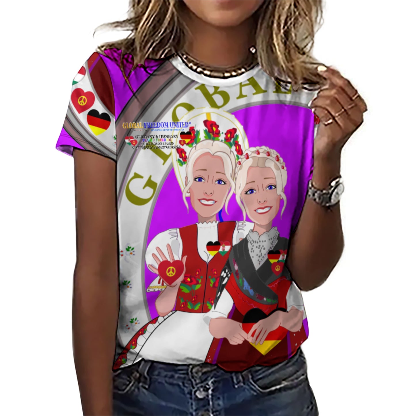 Women´s T-shirt 3 GLOBAL FREEDOM UNITED© Women Germany & Hungary Lilac