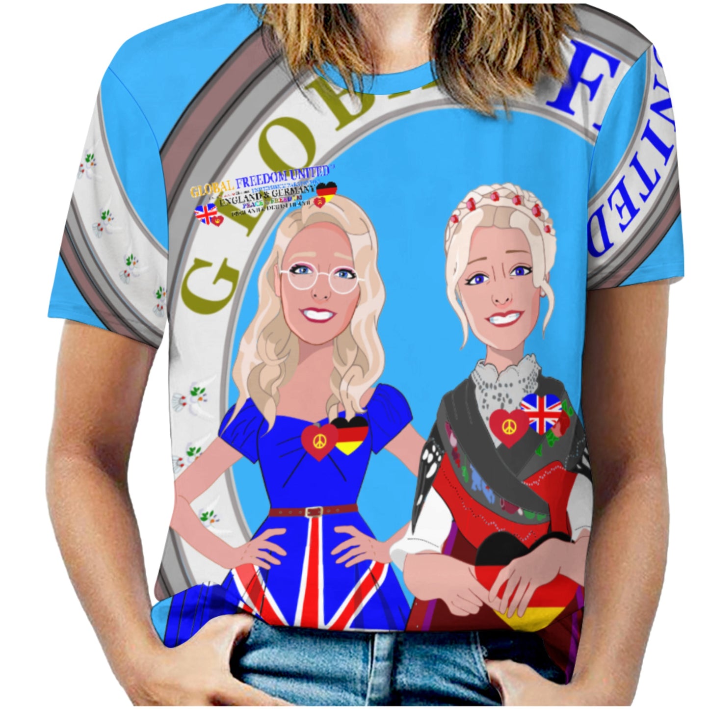 Women´s T-shirt 2 GLOBAL FREEDOM UNITED© Women England & Germany  Blue