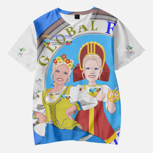 GLOBAL FREEDOM UNITED GIRLS UKRAIN & RUSSIA OLD PEACE BLUE AOP Kids' Short T-Shirts